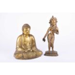 A Japanese hollow cast brass figure of the Amida Buddha, his hands in mida no jo-in, together with a