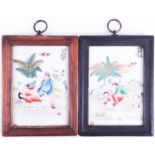 A pair of Chinese erotic porcelain panels, 20th century, each in a famille rose palette, with