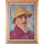 Fortunino Matania (1881-1963) Italian, an unfinished portrait of a man in a yellow hat, possibly
