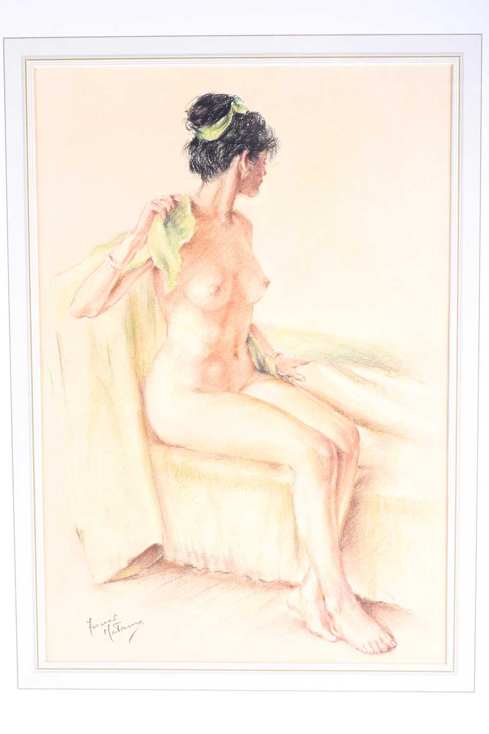 Franco Matania (1922-2006) Italian/British, two pastel studies of seated female nudes, each framed - Image 2 of 6