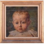 Eduardo Matania (1847-1929) Italian, a portrait of a young baby, signed E. Matania, oil on canvas in