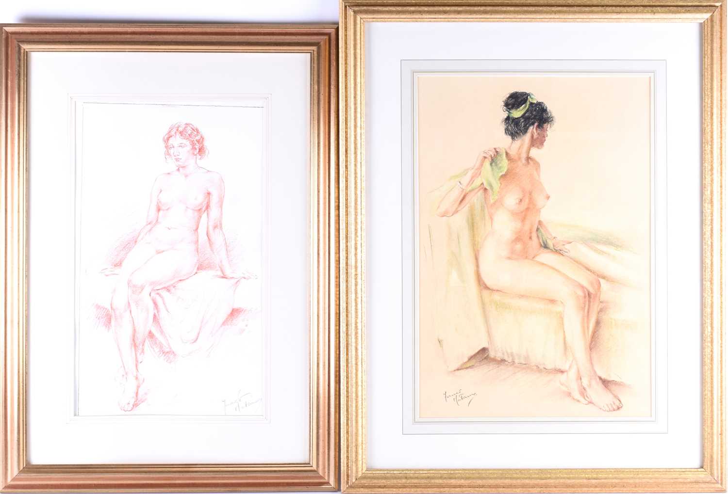 Franco Matania (1922-2006) Italian/British, two pastel studies of seated female nudes, each framed