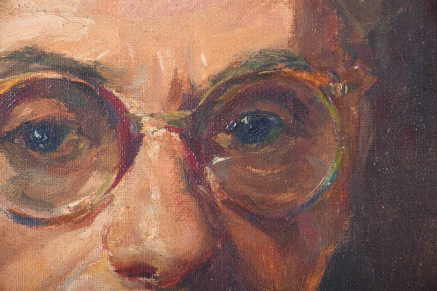 Ugo Matania, (Italian 20th Century), a self-portrait, oil on canvas in a part gilt. 47cm x 57cm. - Image 3 of 4