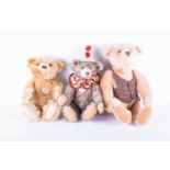 Three modern Steiff collectable teddy bears, comprising a 1926 Replica Teddy Clown, with squeaker,