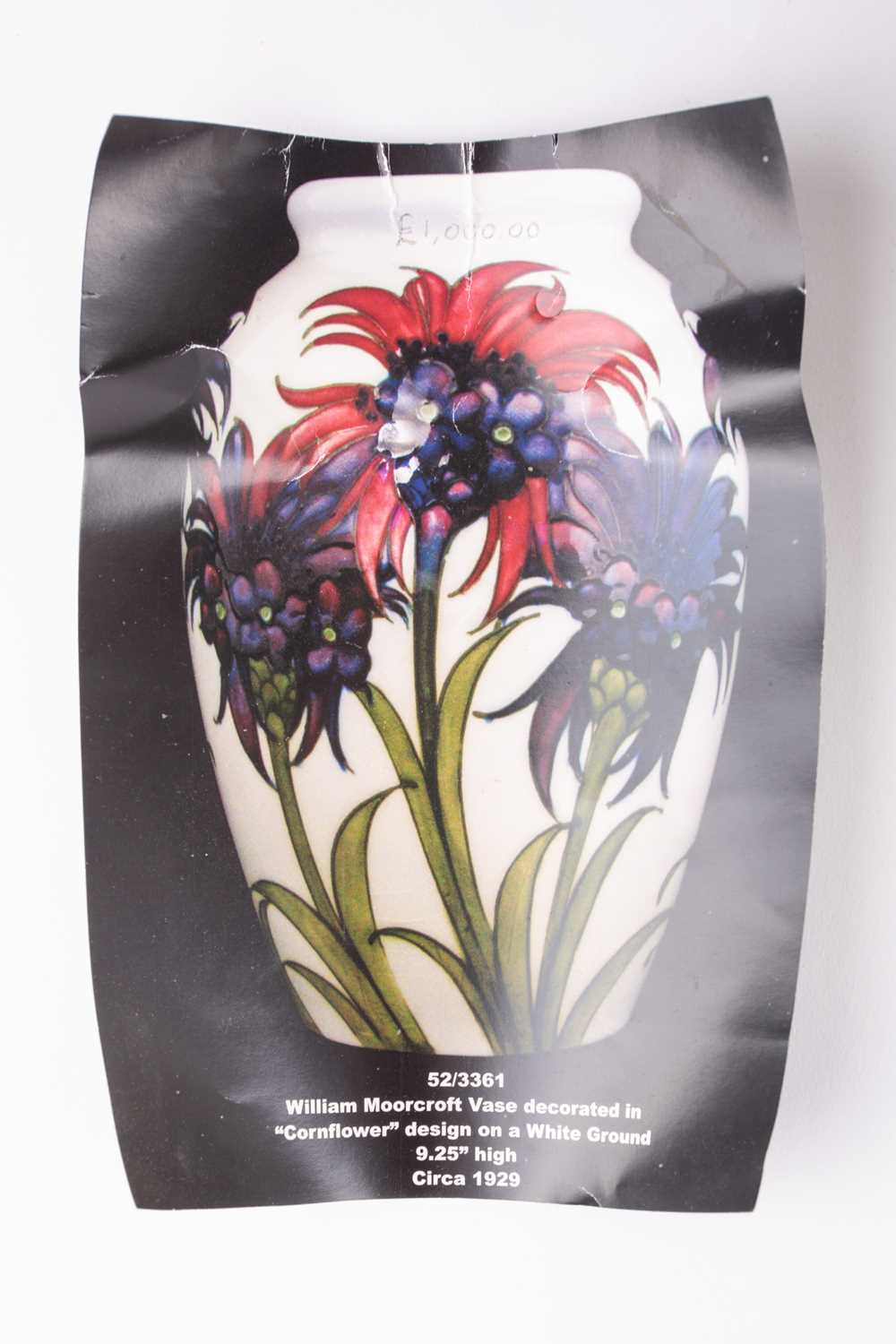 A William Moorcroft 'Cornflower' pattern vase, circa 1930, decorated on a white ground, inscribed - Image 5 of 6