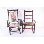 A 19th century childs rush seated rocking chair and a 19th century childs American style rocking