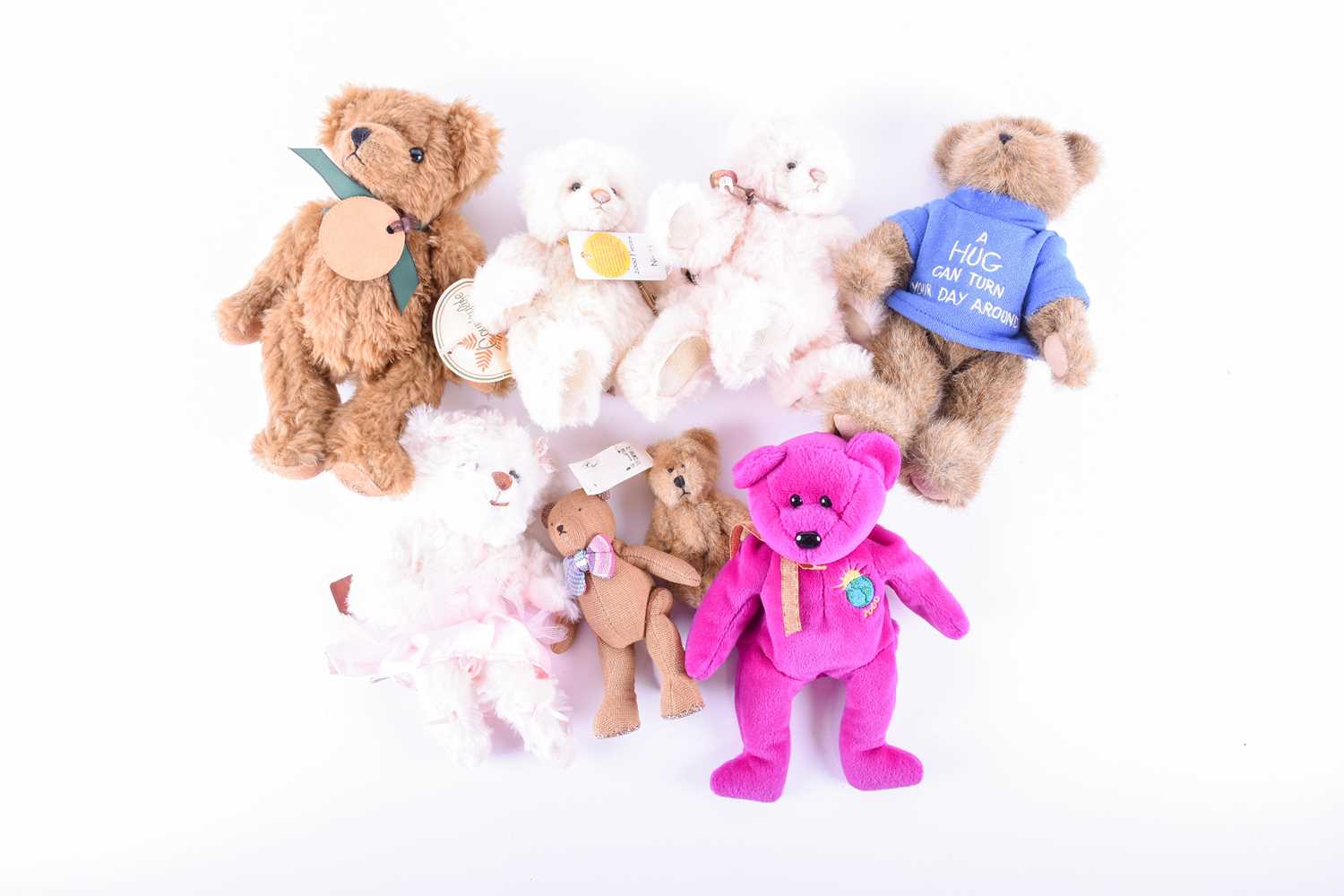 Eight miniature collectable teddy bears, to include two limited edition Charlie Bears, 'Downey'