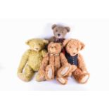 Four large jointed teddy bears, to include 'Bartholomew' a growling humpbacked bear by Helen Bell, a