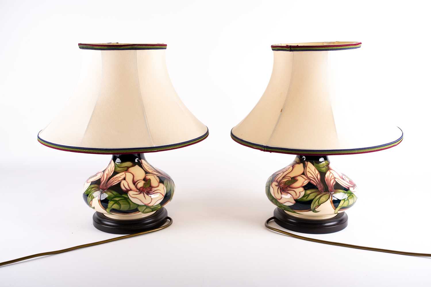 A pair of Moorcroft 'Magnolia' pattern table lamps, late 20th century, of compressed form, the - Image 10 of 12