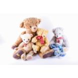 Five Merrythought bears, comprising three limited edition bears by Oliver Holmes, numbered 92 of