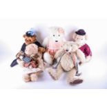 Five collectable teddy bears comprising, a large Courtenay bear named 'Clara', 60cm, a Lazy Dayz