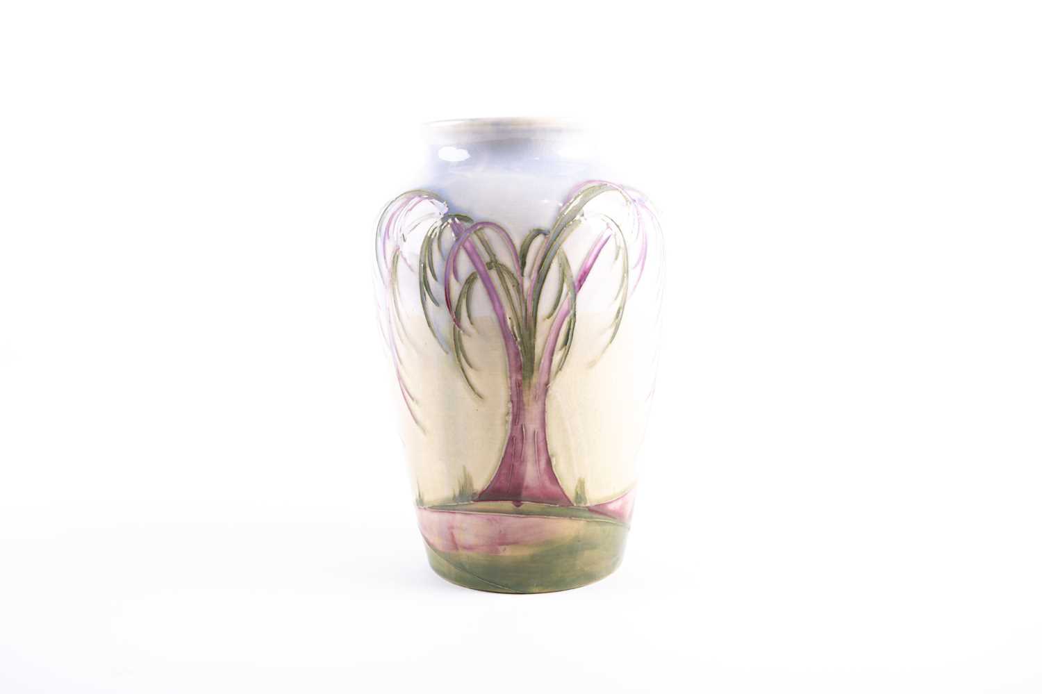 A rare William Moorcroft 'Weeping Willow' pattern vase, circa 1930s, decorated in hues of pink and