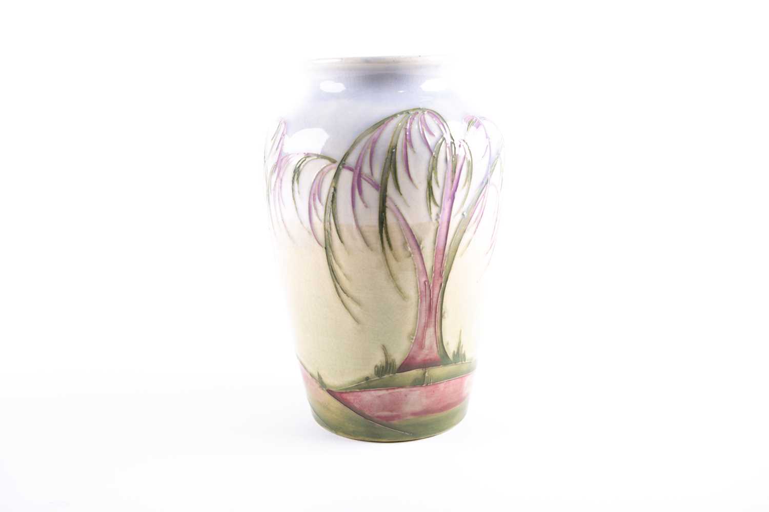 A rare William Moorcroft 'Weeping Willow' pattern vase, circa 1930s, decorated in hues of pink and - Image 2 of 4