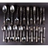 A very close matched eight place setting of Albany pattern silver plated flatware, comprising four