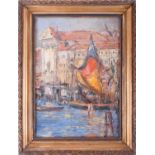 Margaret Moscheles (1871-1924) British, a Venice canal scene, oil on canvas, 31 cm x 22 cm in a gilt