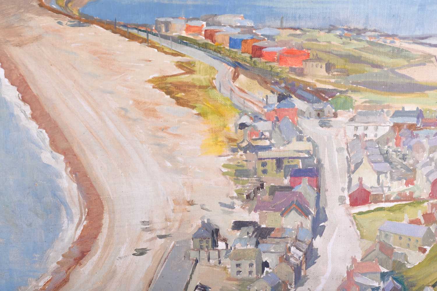 Len. W. Randall, 'Chesil Beach & The fleet from Portland', signed, oil on canvas laid onto board, - Image 4 of 4