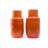 A pair of Pilkington Royal Lancastrian vases, with orange sponged effect glaze, numbered 3243,