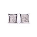 A pair of 9ct white gold and diamond earrings, of squared design, pave-set with small round