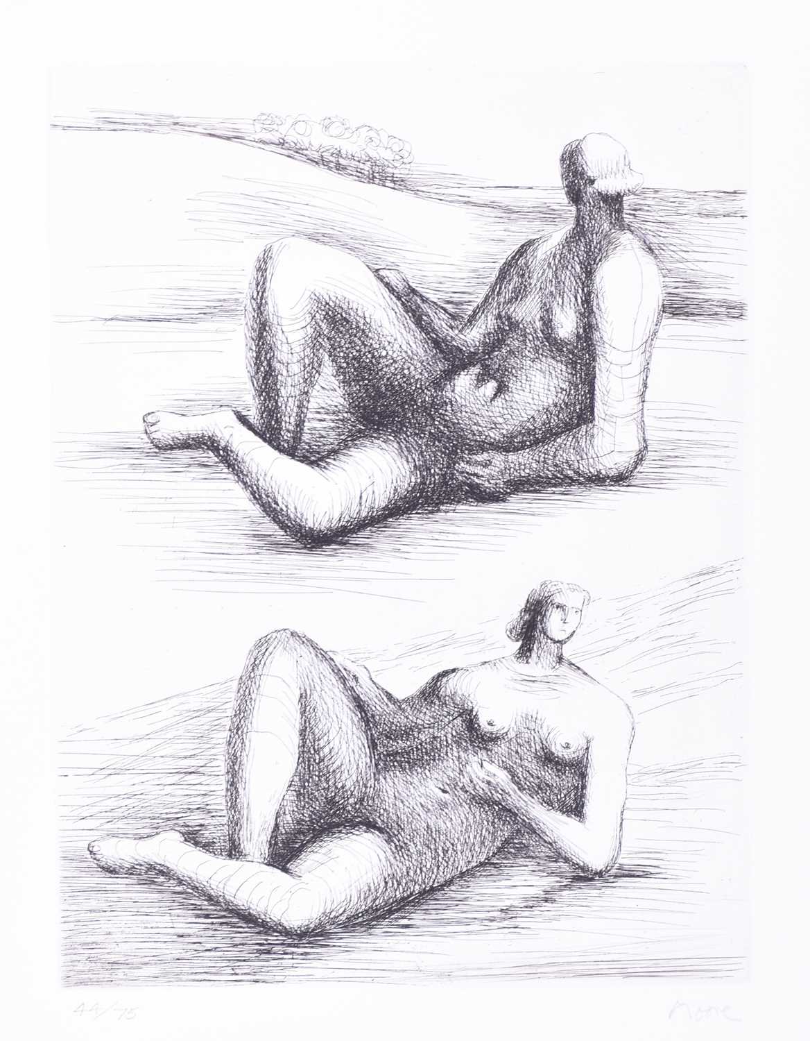 Henry Moore (1898-1986) British, ‘Two Reclining Figures’ 1977-8, etching, numbered 44/75, signed and - Image 2 of 5