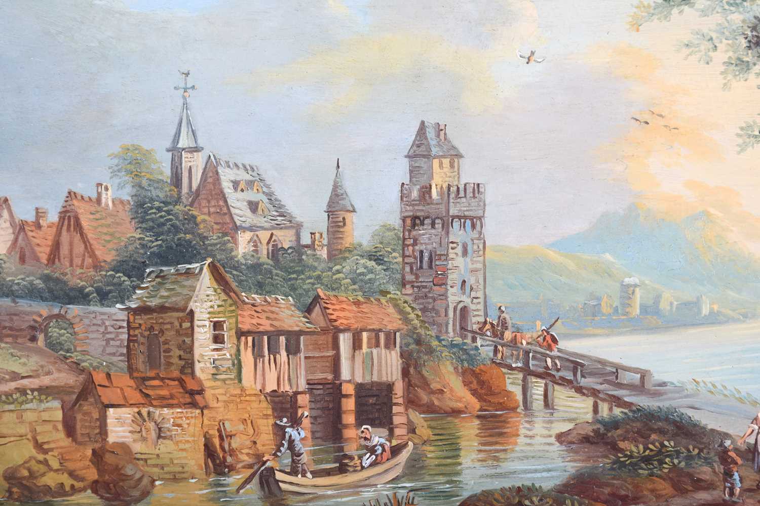 19th century Continental School Two gilt framed landscape scenes, both depicting Continental town - Image 5 of 6