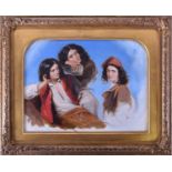 19th century Continental school, an unfinished study of three young men, initialled 'PG', oil, 22.
