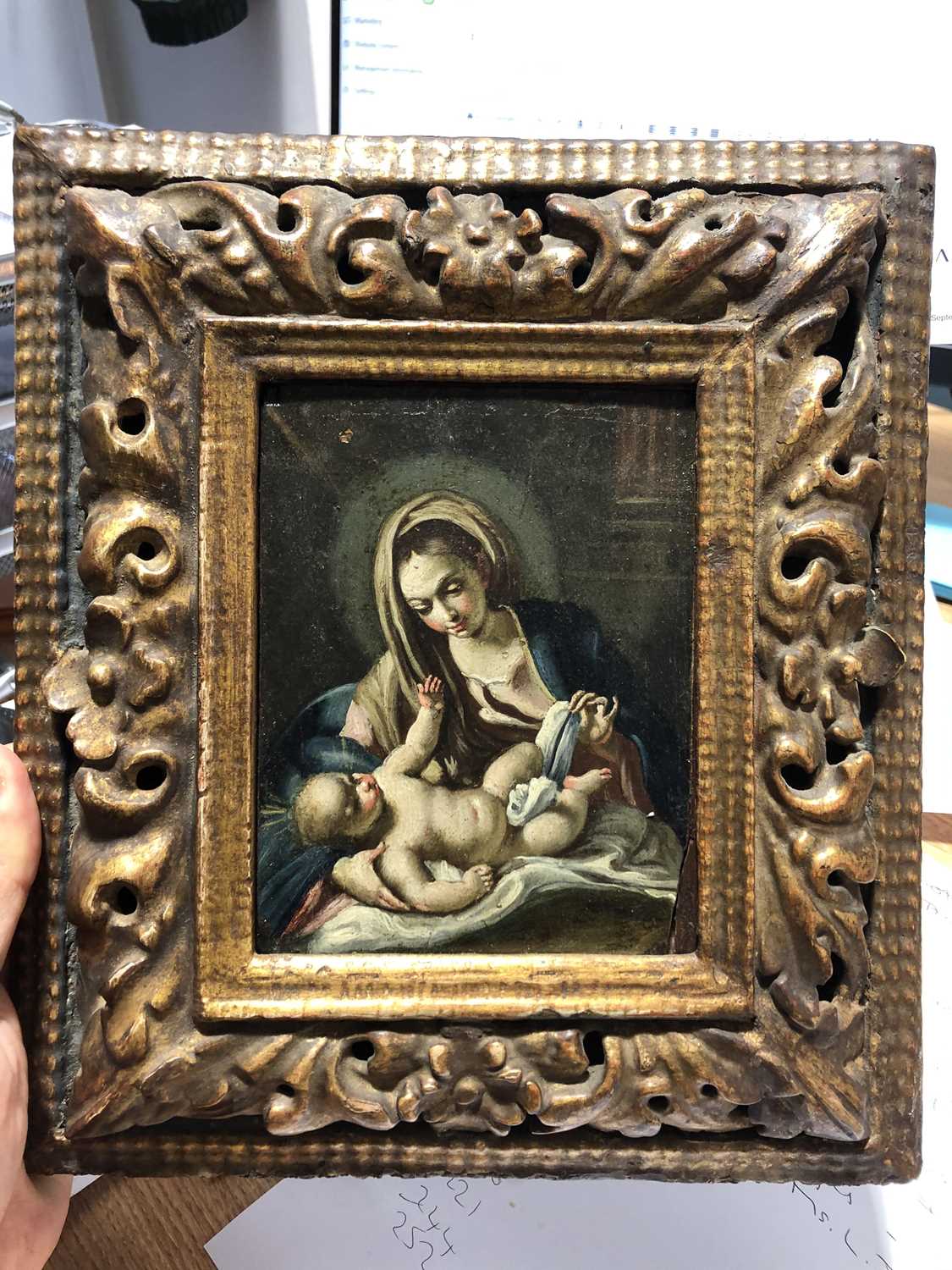 18th century Italian School, the Madonna and Child, oil on board, unsigned, 14 cm x 10.5 cm in a - Image 5 of 8