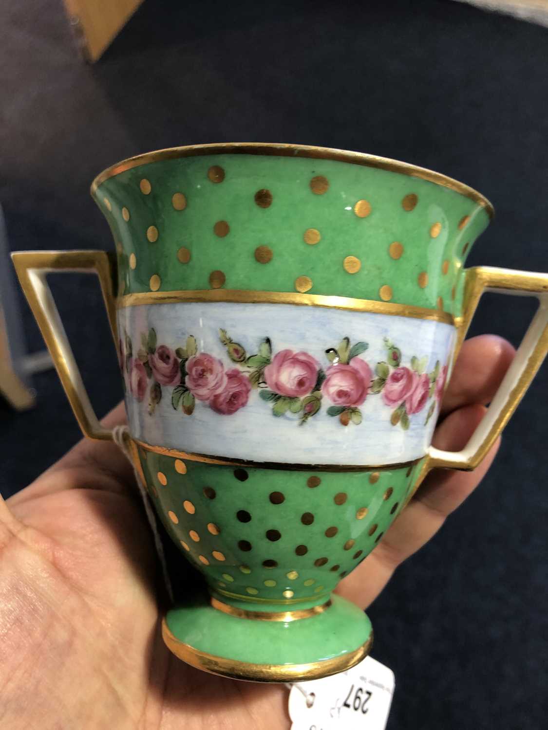A late 18th century Serves two handled cup, with a raised central band decorated with roses and - Image 13 of 14