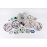 A collection of 18th century and later Chinese porcelain, comprising three doucai plates and a bowl,