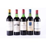 Five 75cl bottles of vintage wine, comprising 1967 Chateau Pape Clement, 1969 Chateau Giscours