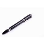 A Montblanc fibre tip pen, with black resin body, screw cap and silver plated mounts, with clear