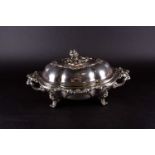 An impressive Victorian silver plated tureen, with removable internal section, foilate finial and