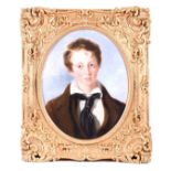 18th century English school oil, an portrait of boy in a loose necktie, unsigned oil on canvas, 56