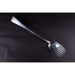 A George III silver salad fork, London 1800, maker's mark rubbed), 31 cm, 4.8 ozt.