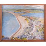 Len. W. Randall, 'Chesil Beach & The fleet from Portland', signed, oil on canvas laid onto board,