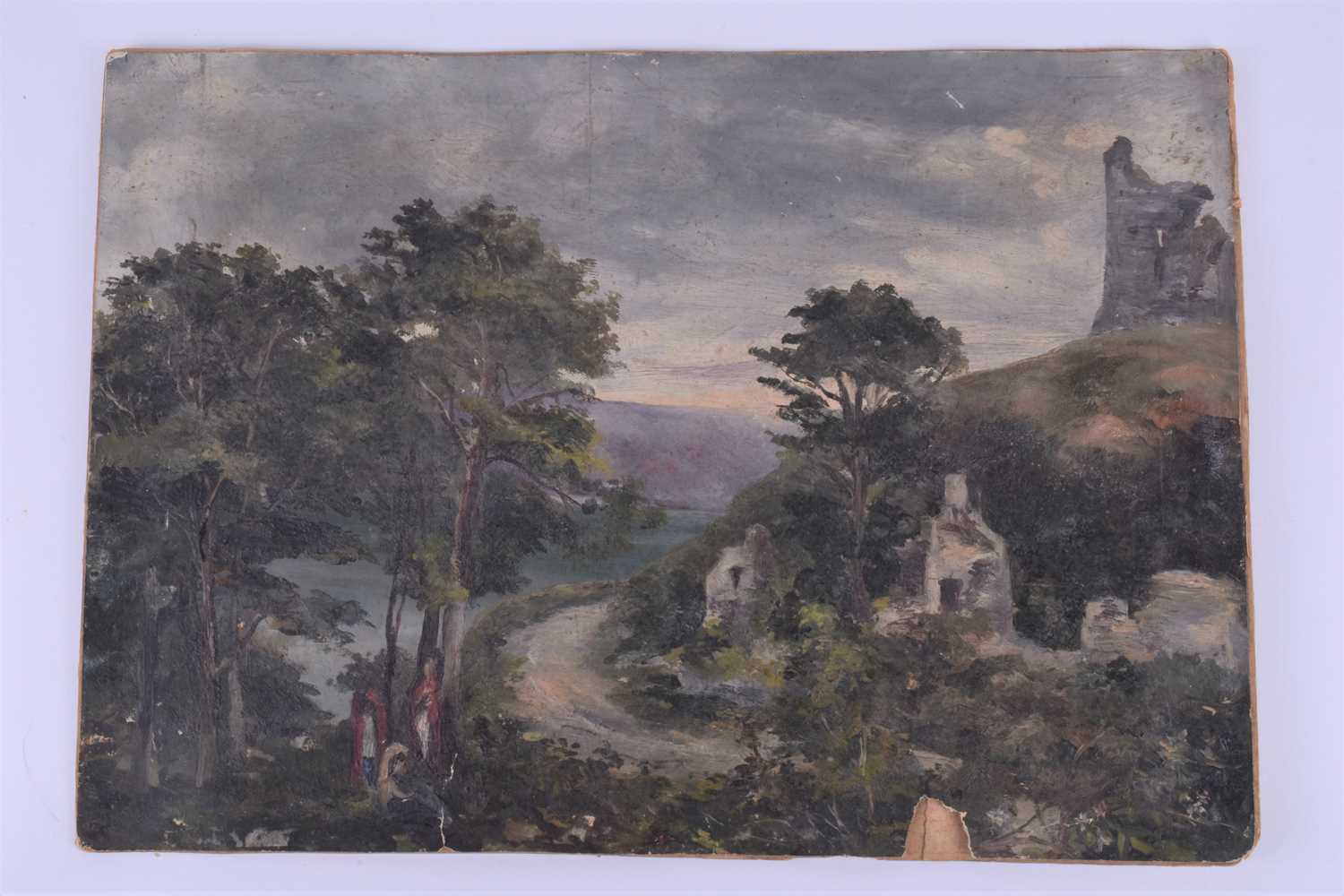 Two 19th century oil paintings depicting Irish castles 'Ruig Rowe' & 'Carrignacurra', unsigned, - Image 6 of 11
