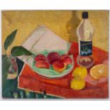 20th century french School, still life, loose fruit upon a table, unsigned, oil on canvas, 46cm x
