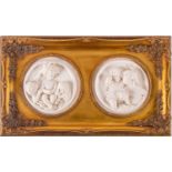 A pair of parian style plaques, 20th century, each depicting young children, mounted in a single