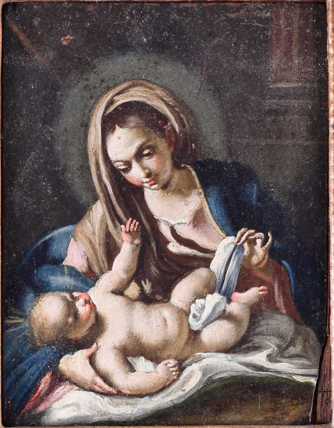 18th century Italian School, the Madonna and Child, oil on board, unsigned, 14 cm x 10.5 cm in a - Image 2 of 8