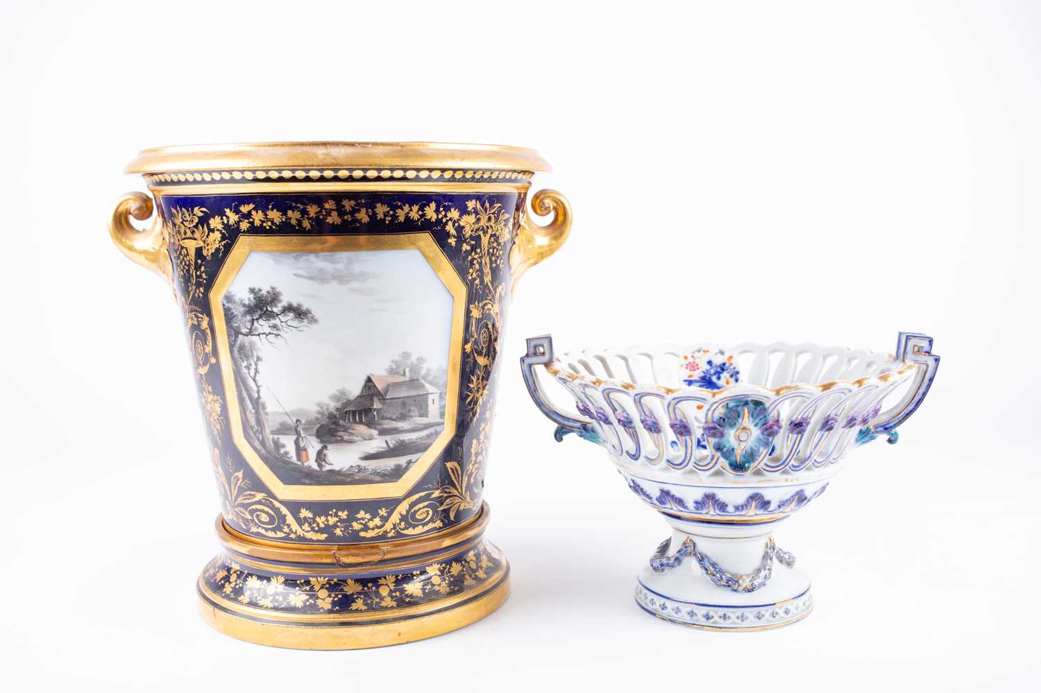 A 19th century porcelain blue and gilt vase, possibley Derby, with painted panels flowers and a - Image 4 of 5