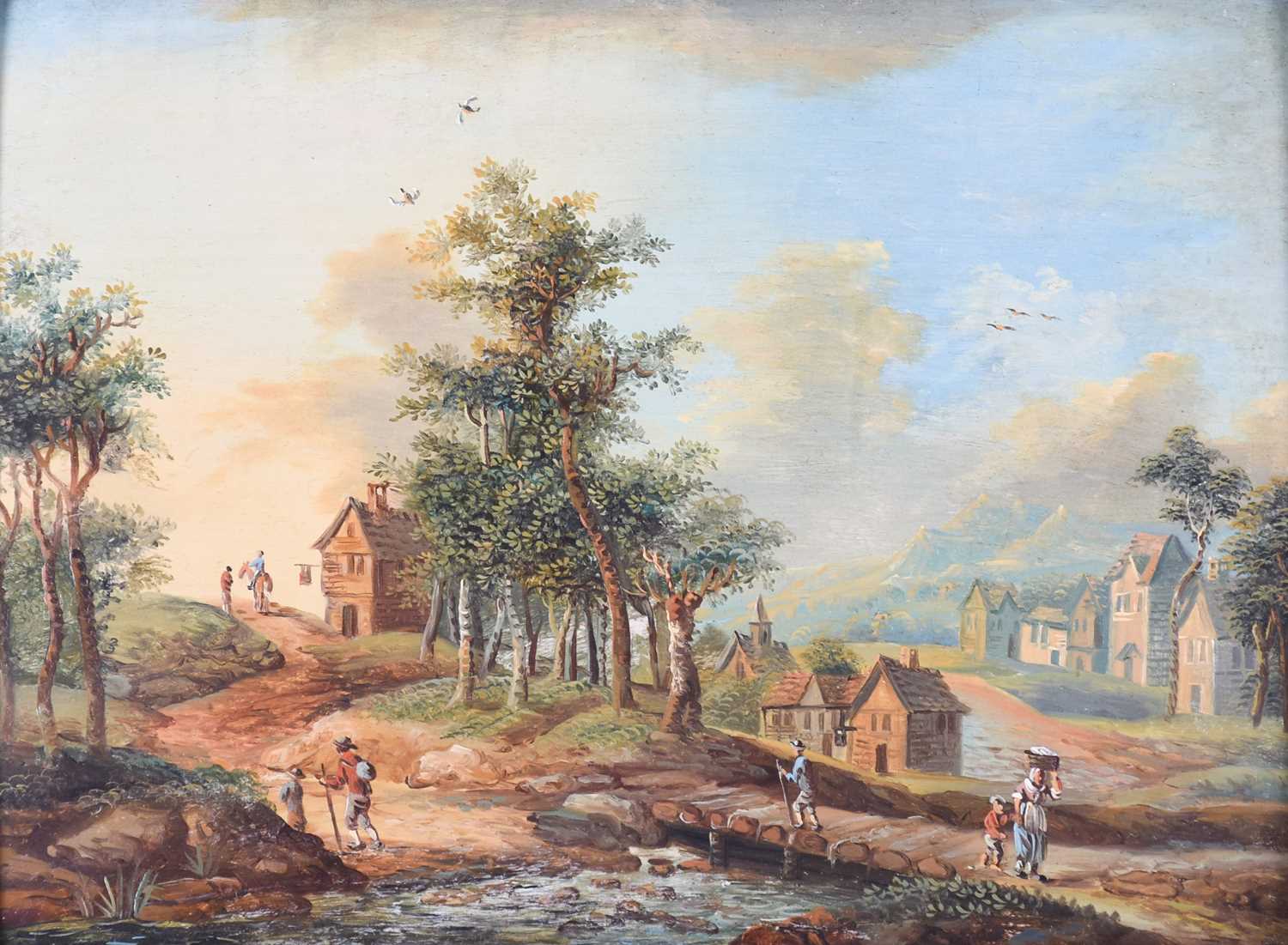 19th century Continental School Two gilt framed landscape scenes, both depicting Continental town - Image 2 of 6