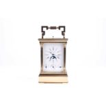 A L'Epee French brass carriage clock with calendar, moonphase and alarm complications, the white