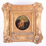 A 19th century study of Classical figures, oil on papier maché box cover, titled 'Daphne' verso, 9.5