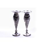 A pair of Chinese export silver vases, circa 1990, by Wang Hing, with stylised relief bamboo