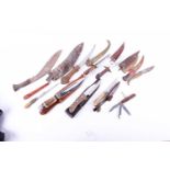 A collection of folding knives and hunting knives, to include an Olivetto Bowie knife with antler