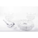 A pair of Lalique 'Dampierre' pattern pedestal vases, acid etched mark reading 'Cristal Lalique