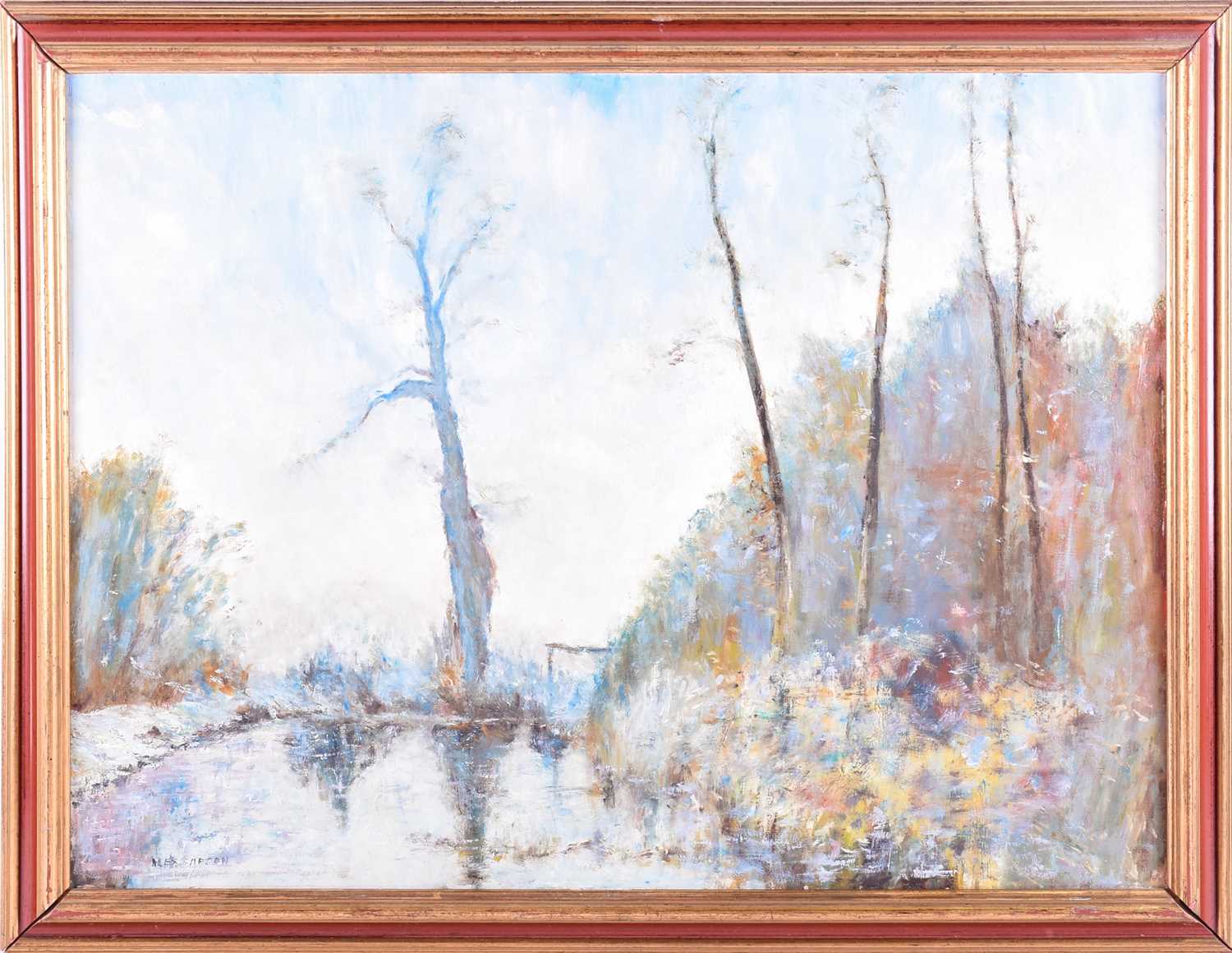 Alex Carson (20th century) British, a peaceful impressionist river scene, oil on board, signed lower