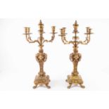 Henri Picard (1840-1890) French, a fine pair of French ormolu five branch candelabra, with central