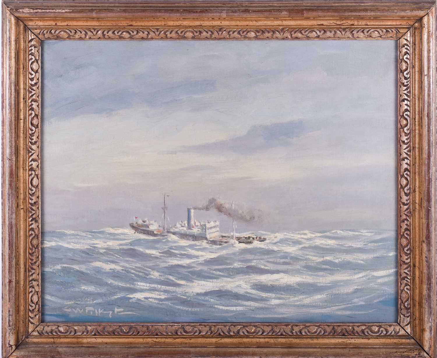 George William Pilkington (1879-1958), a steam ship on rough seas, oil on canvas, signed to lower