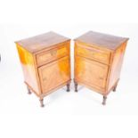 A pair of 18th century continental kingwood bedside chests, the quartered and crossbanded tops