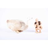 A Japanese carved ivory duck, Meiji period, naturalistically carved with well detailed feathers, two